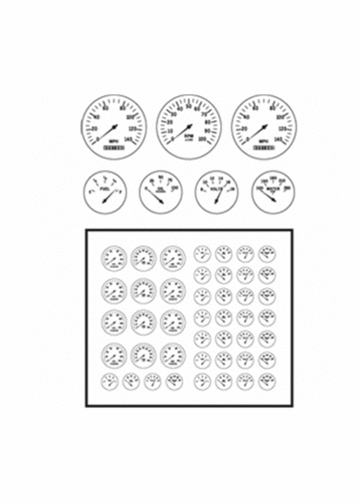 Model Car Garage Modern Style Gauge Faces: black letters on clear background